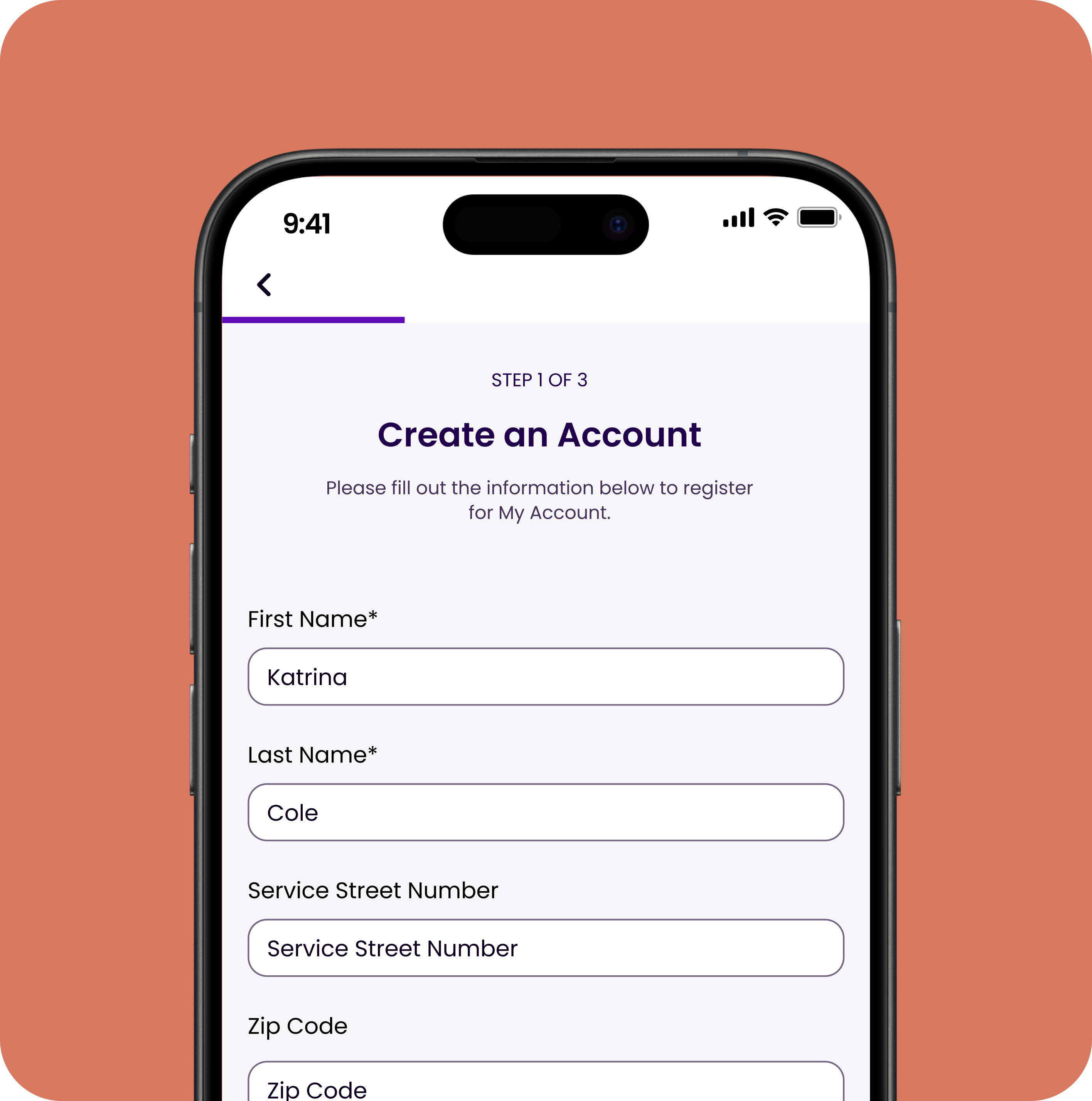 image of a registration form on a preview of companion energy app on a phone screen