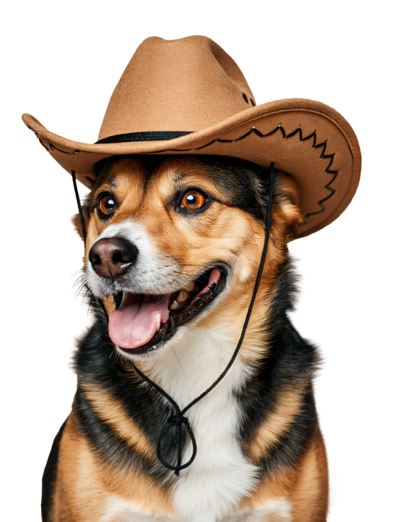 image of a dog smiling and wearing a hat